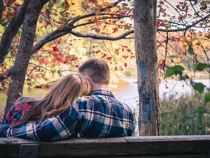 Dating in your 40s is great if you're like this happy couple in the woods.