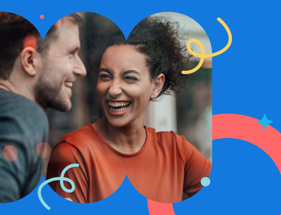Zoosk illustration showing image of a happy, smiling couple enjoying a second date together.
